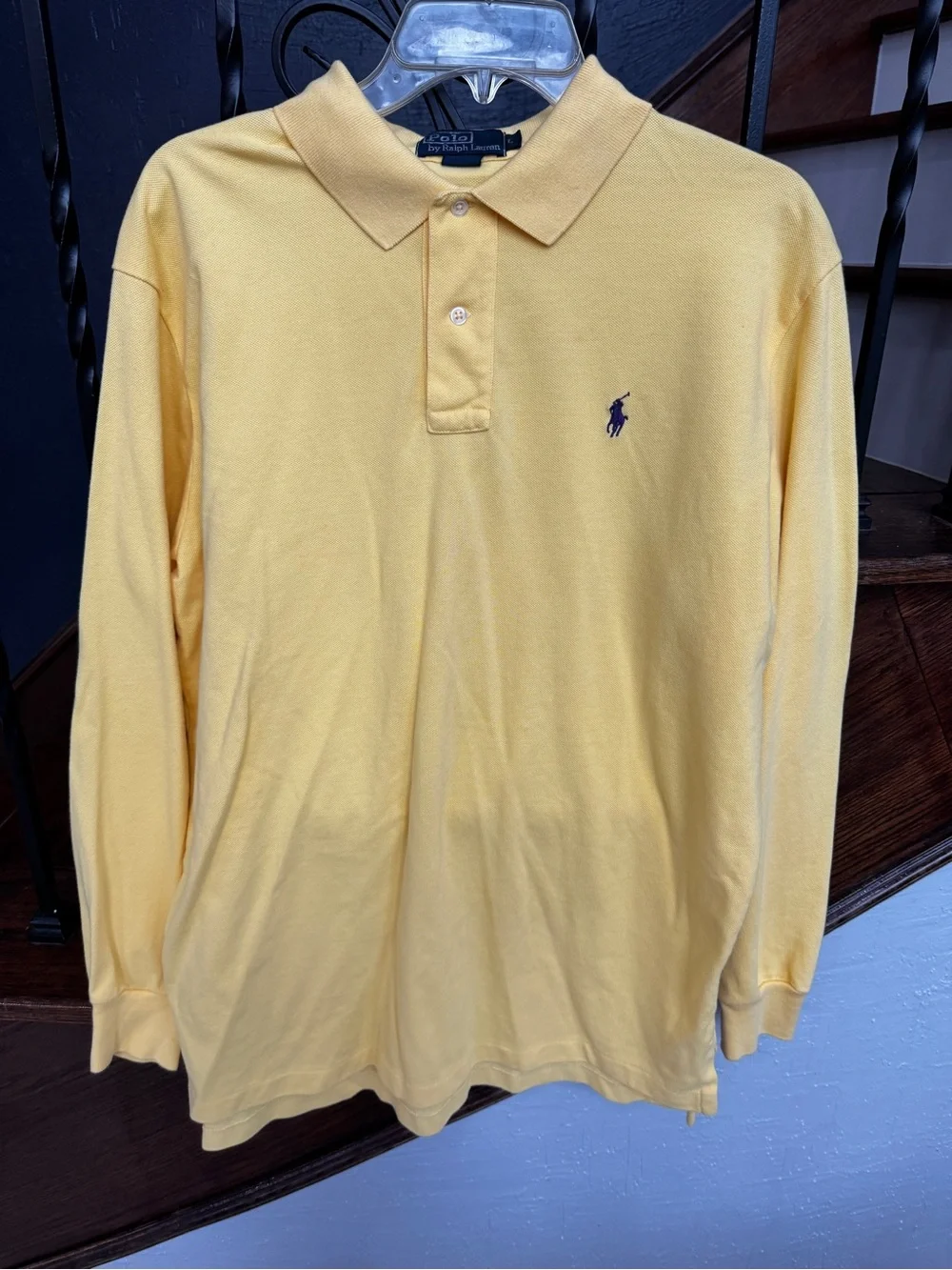 Large Polo Ralph Lauren Long Sleeve Polo - Pale Yellow with Navy Logo